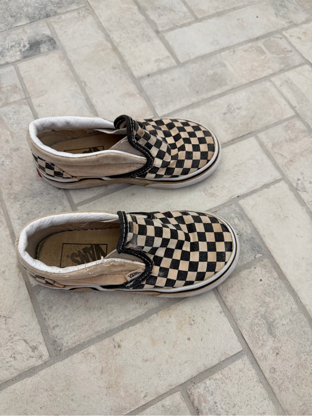 Vans Kids Checkerboard Slip-On Sneakers - Black & Cream
